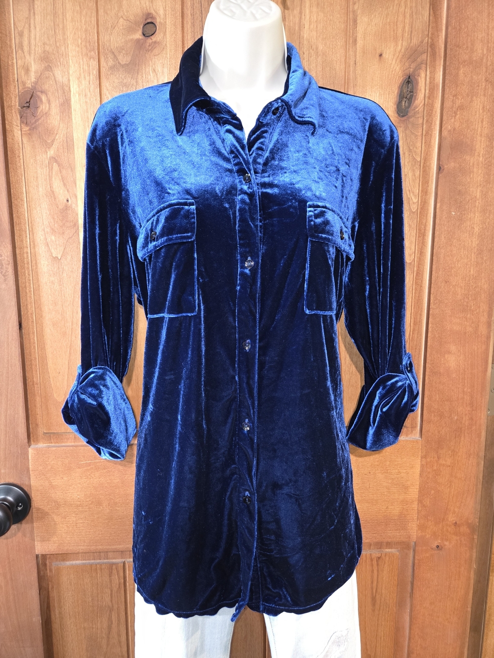 Peck & Peck Deep Blue Velvet Button-Down Shirt